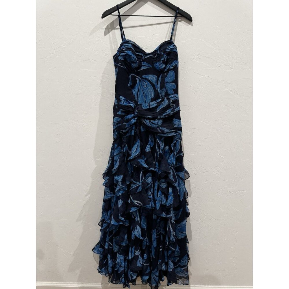PatBO Nightflower Bustier Floral Indigo Blue Ruffle Maxi Dress Size 6 $1100 - Picture 2 of 12